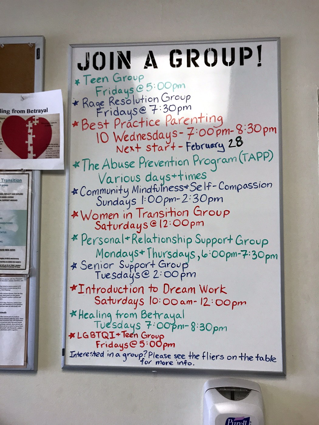 A Join a Group board listing SCCC community programs.